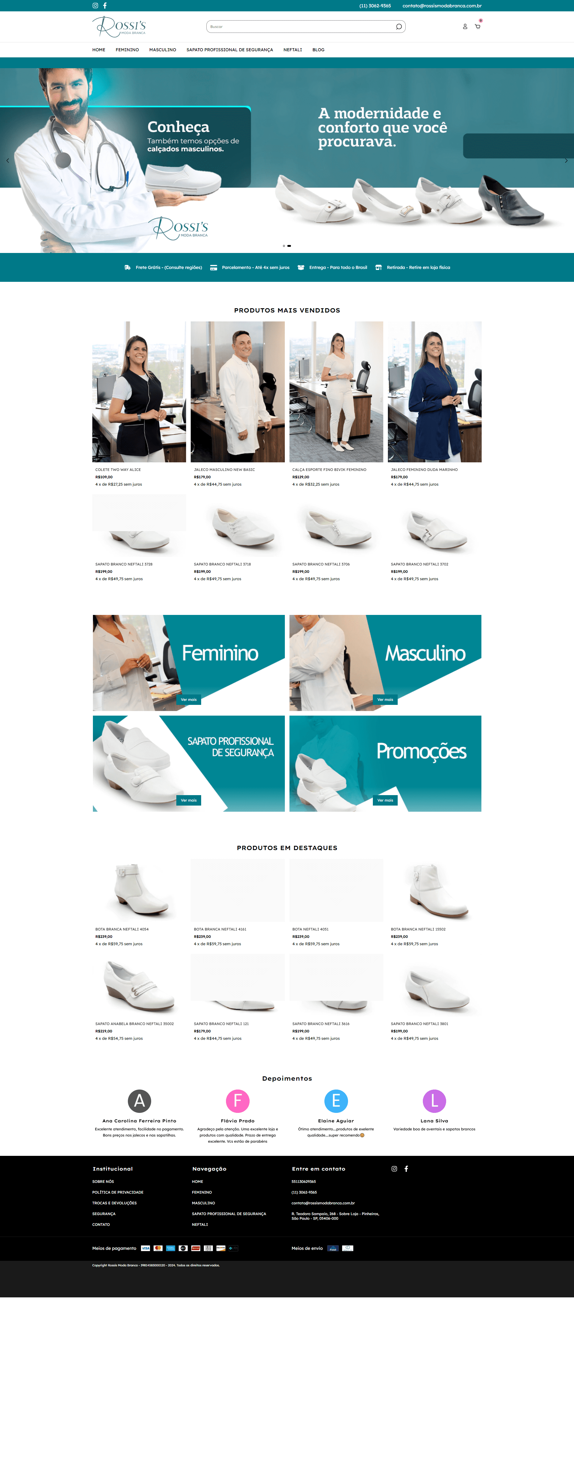 Website Rossi's Moda Branca